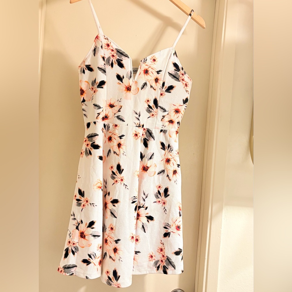 Almost Famous White Mini Dress with Pink Floral Pattern